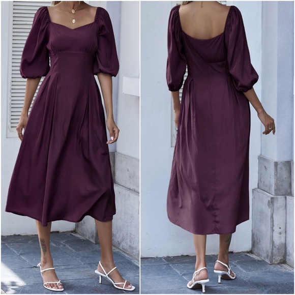 Purple Sweetheart neck short sleeve midi dress - Picture 6 of 6